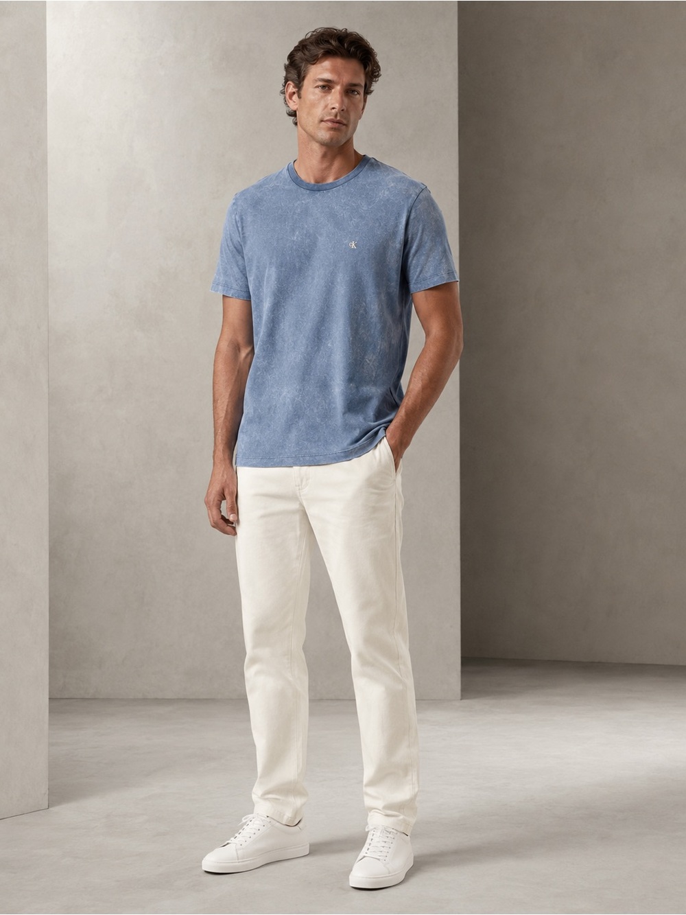Calvin Klein Light Blue Mineral-Wash Short Sleeve Tee